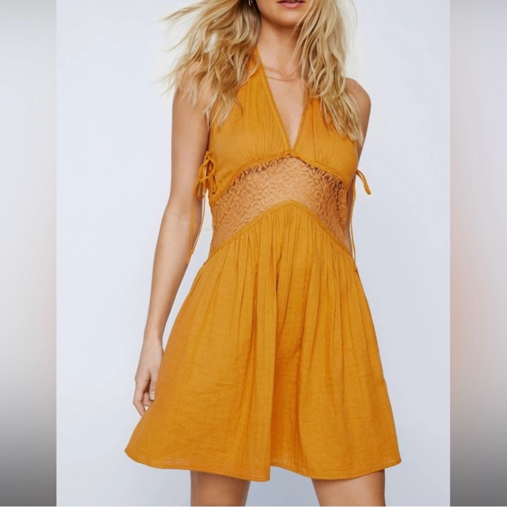 Nasty Gal Lace Insert Halter Neck Mini Skater Dress - Picture 2 of 8